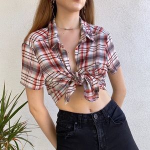plaid button-up croptop(crosslist on depop)